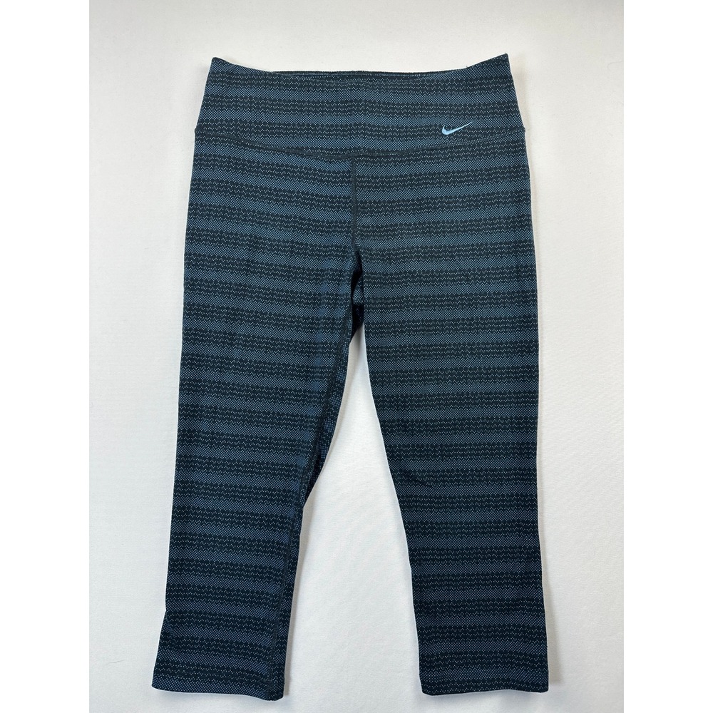 Nike Dri-FIT Capri Leggings Blue Black Pattern Athletic Gym Yoga Women's Medium